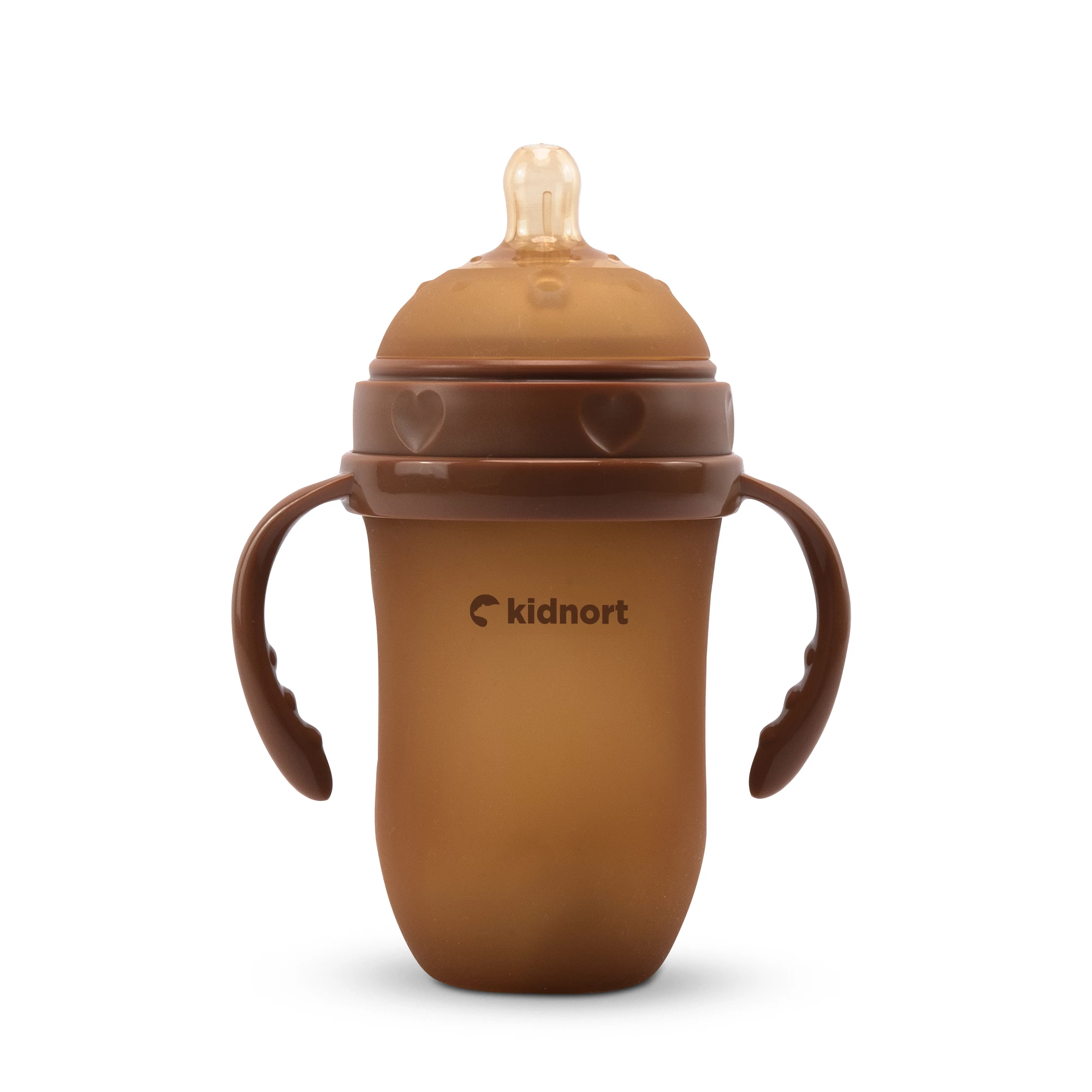 2Silikonowa butelka do karmienia Eple 250ml brązowa, od 6M+