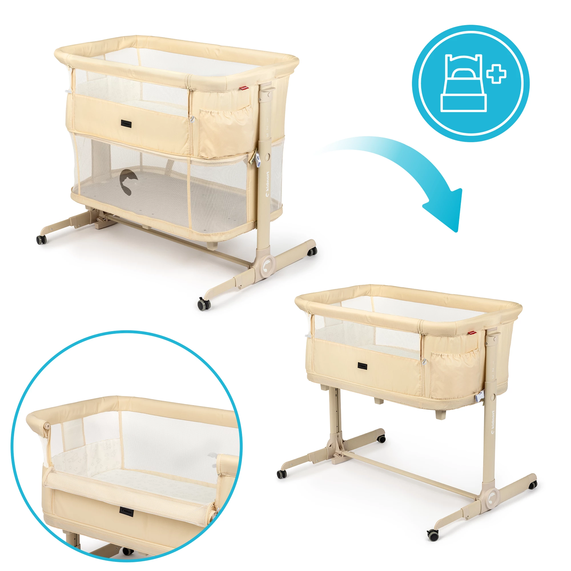 2Łóżeczko wielofunkcyjne, dostawne, 3w1 Snäckskal Unique Beżowe