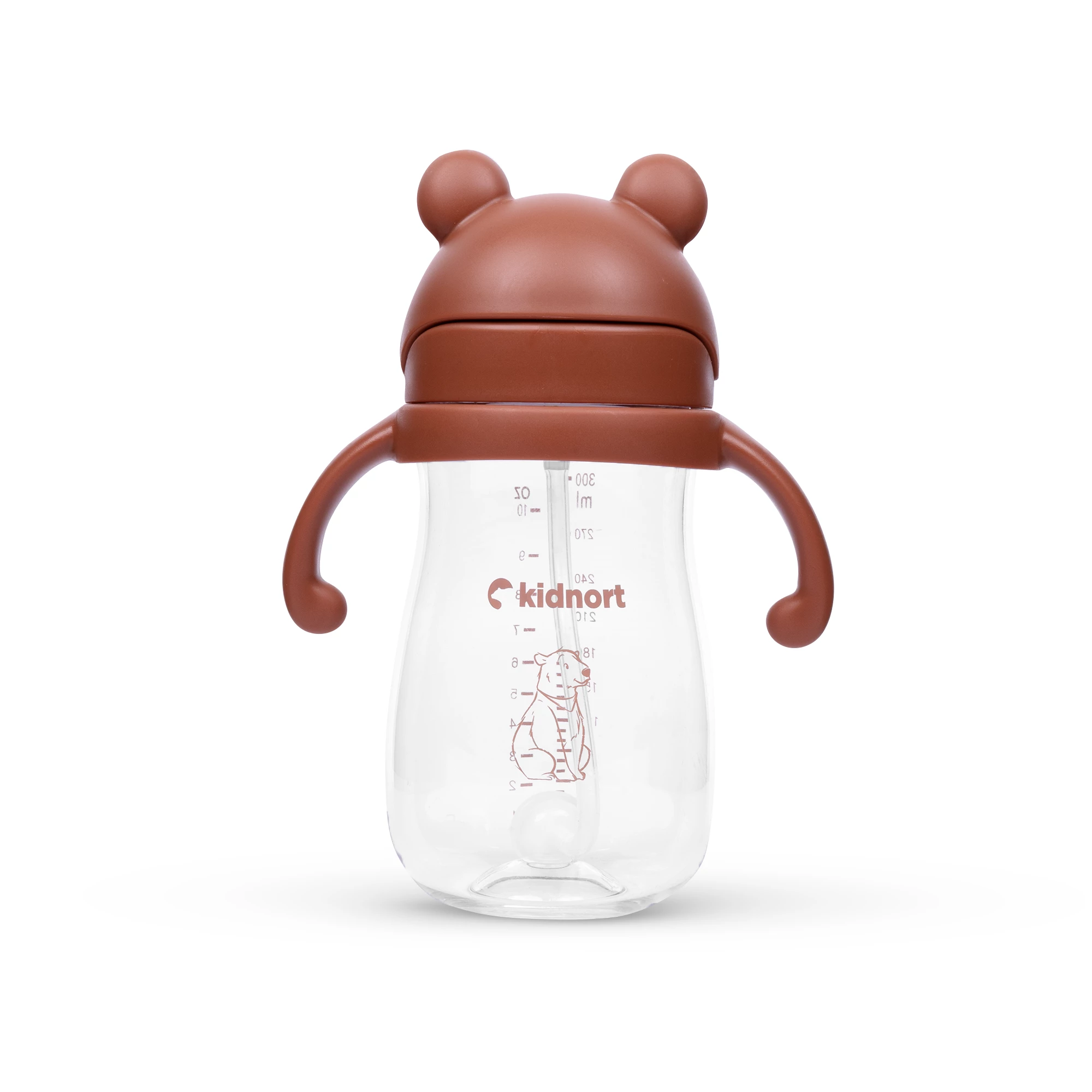0Bidon ze słomką 300ml Bringebaer brązowa, od 6M+