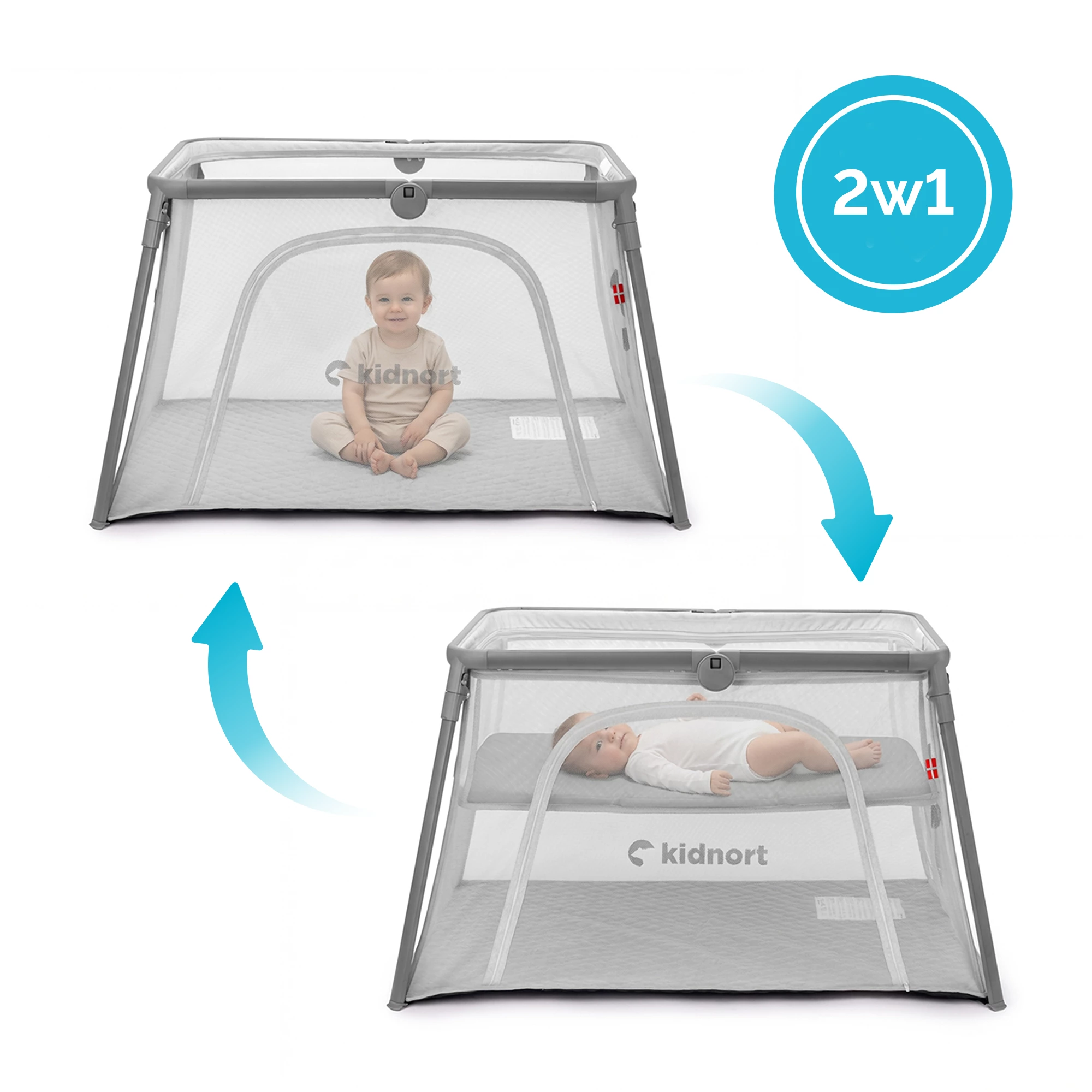 1Łóżeczko turystyczne 2w1 Bleke Unique Szare