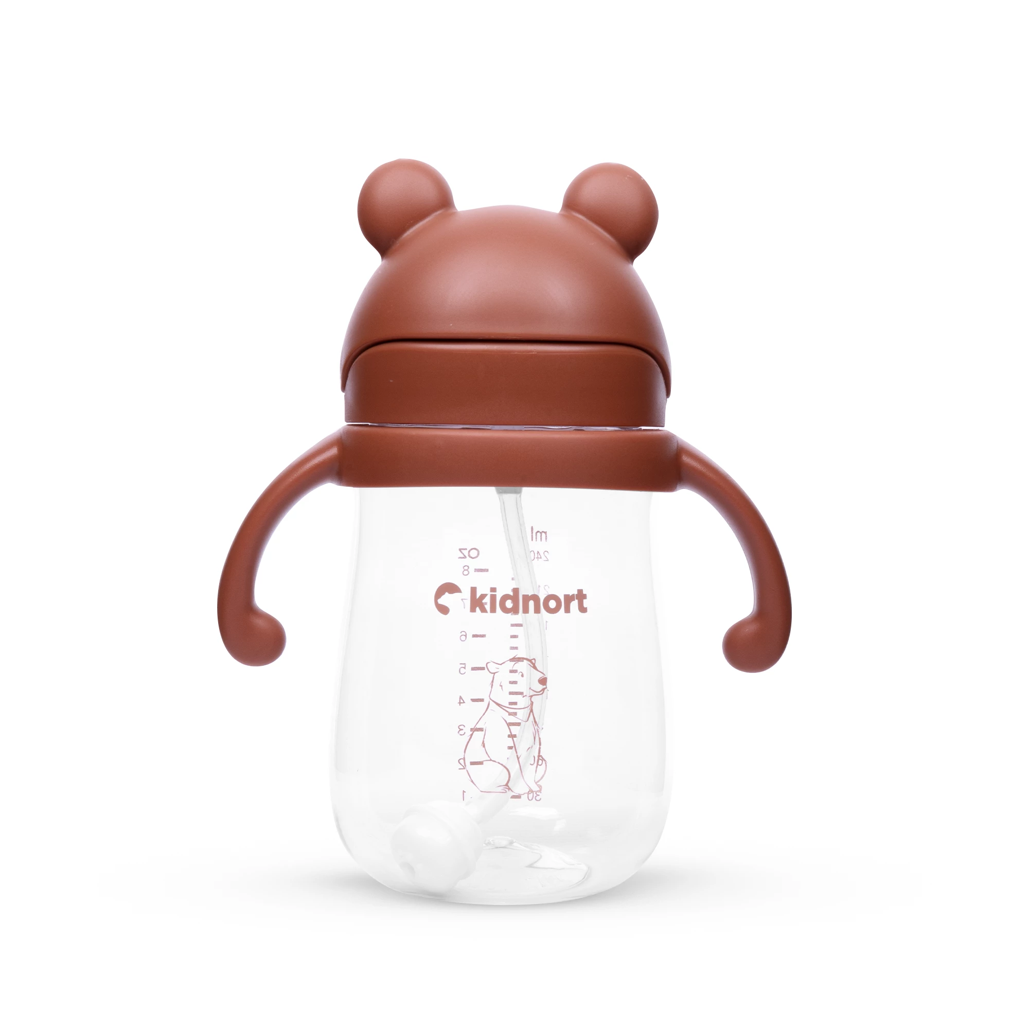 Bidon ze słomką 240ml Bringebaer brązowa, od 6M+
