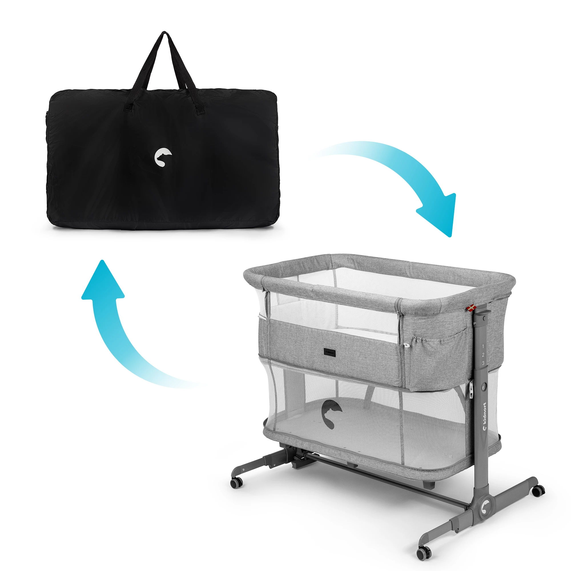 13Łóżeczko wielofunkcyjne, dostawne, 3w1 Snäckskal Unique Szare