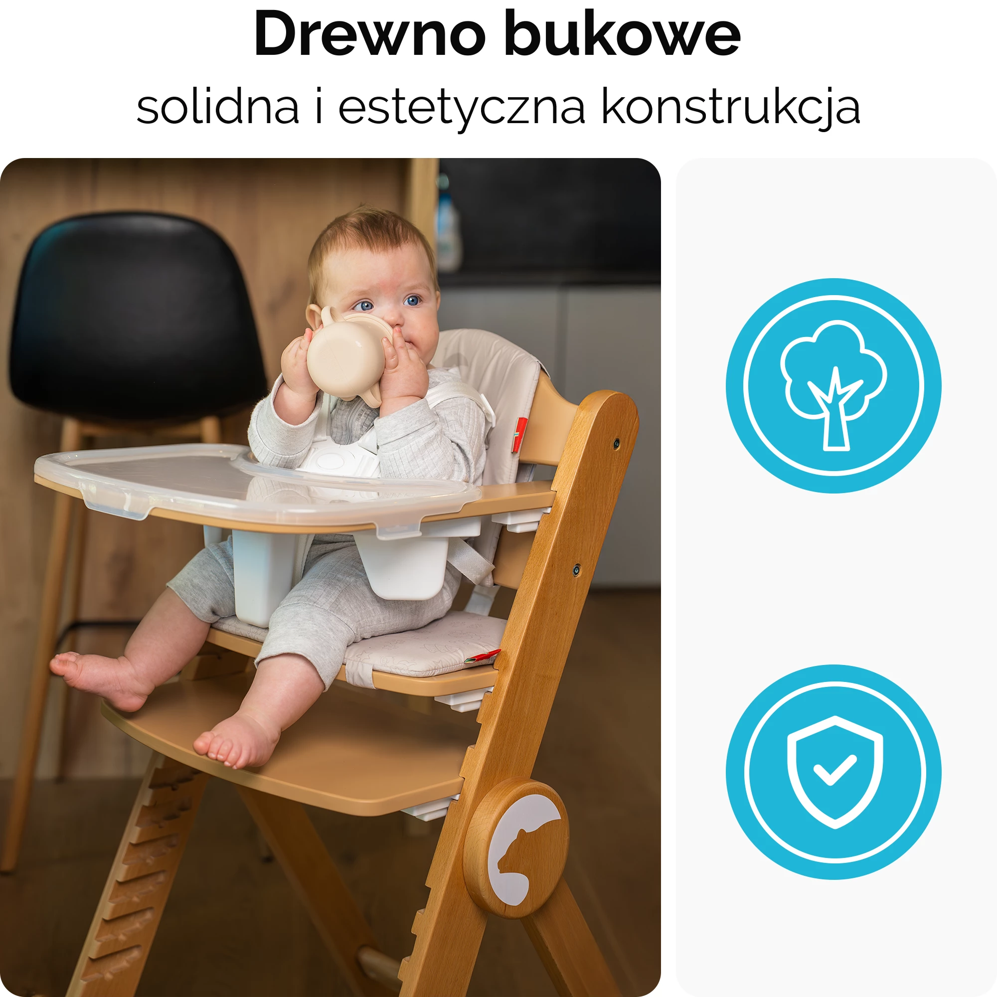 1Krzesełko do karmienia Drömmer Unique Cloud Grey - Szary