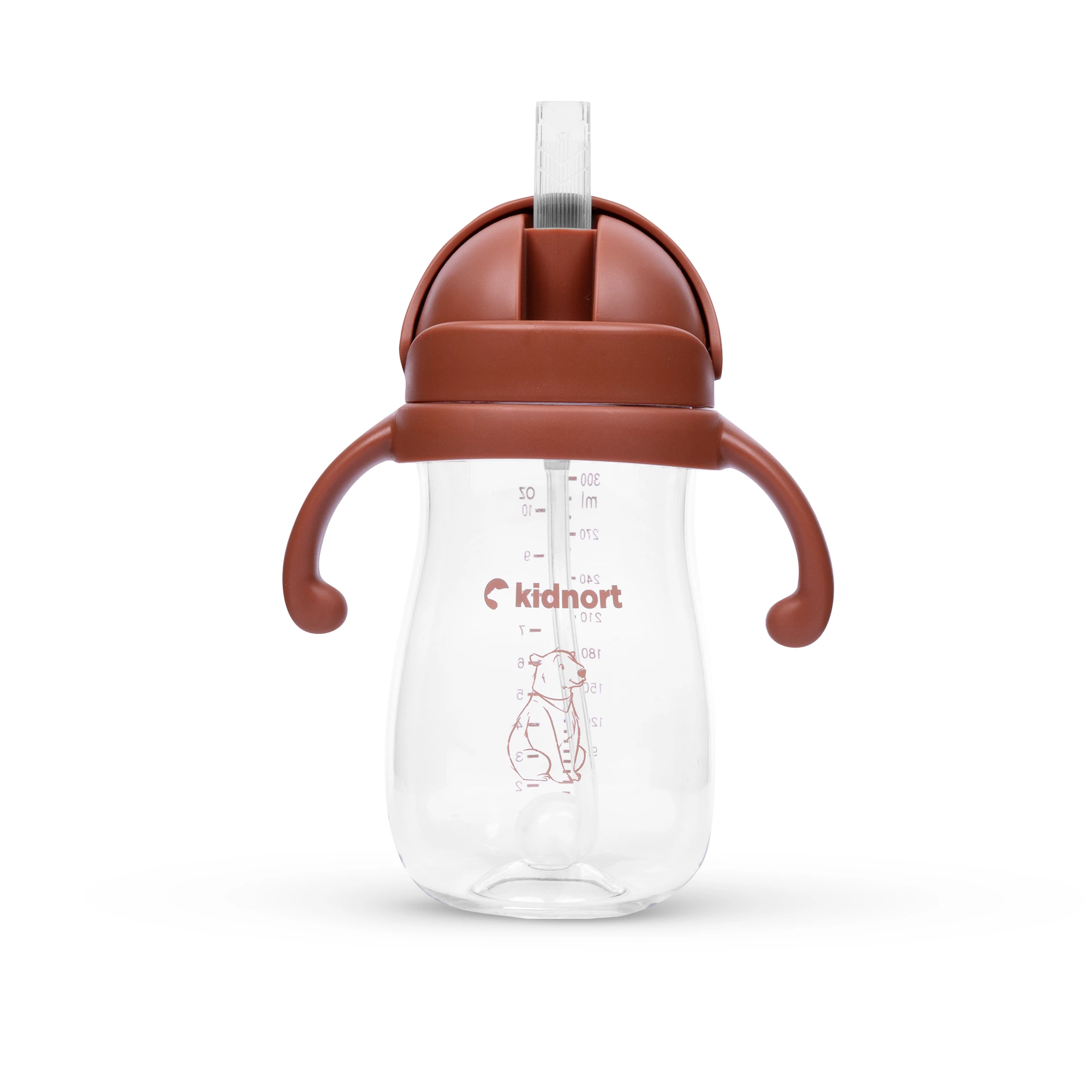 2Bidon ze słomką 300ml Bringebaer brązowa, od 6M+