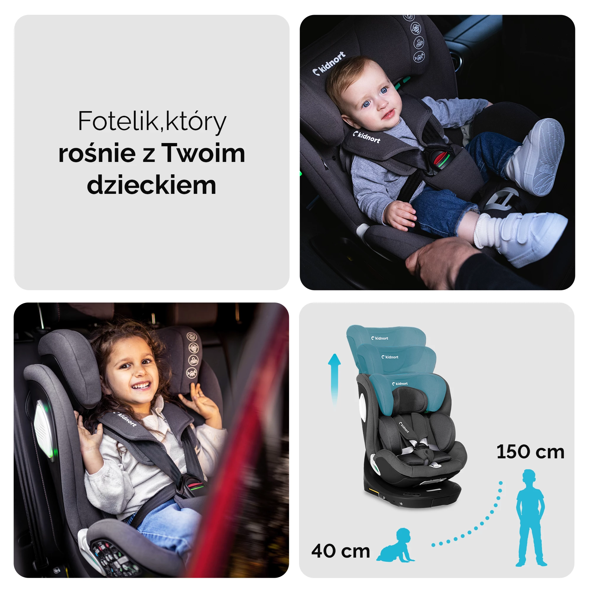 4Fotelik samochodowy Örn 40-150 cm i-Size Ciemny szary melanż