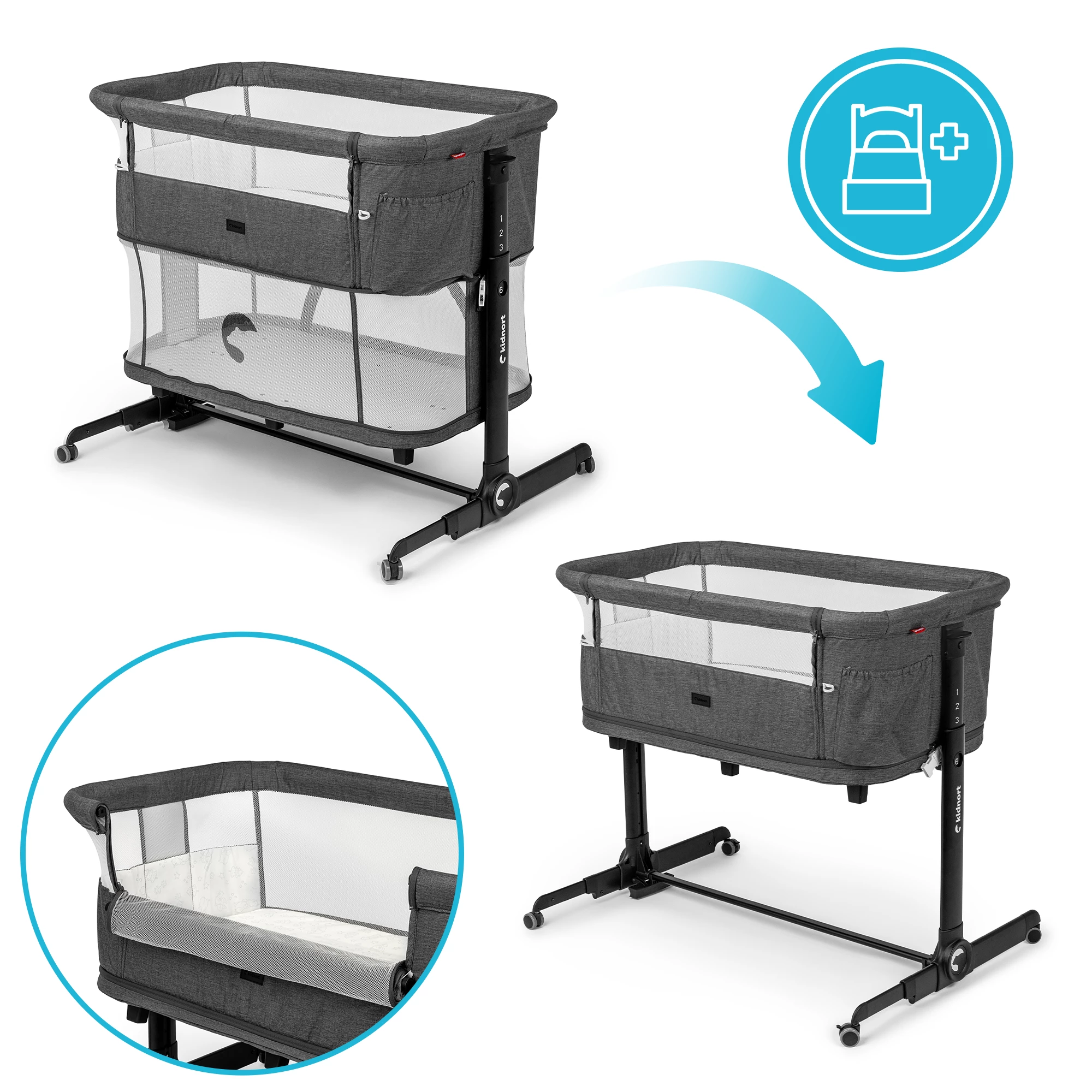 2Łóżeczko wielofunkcyjne, dostawne, 3w1 Snäckskal Unique Czarne